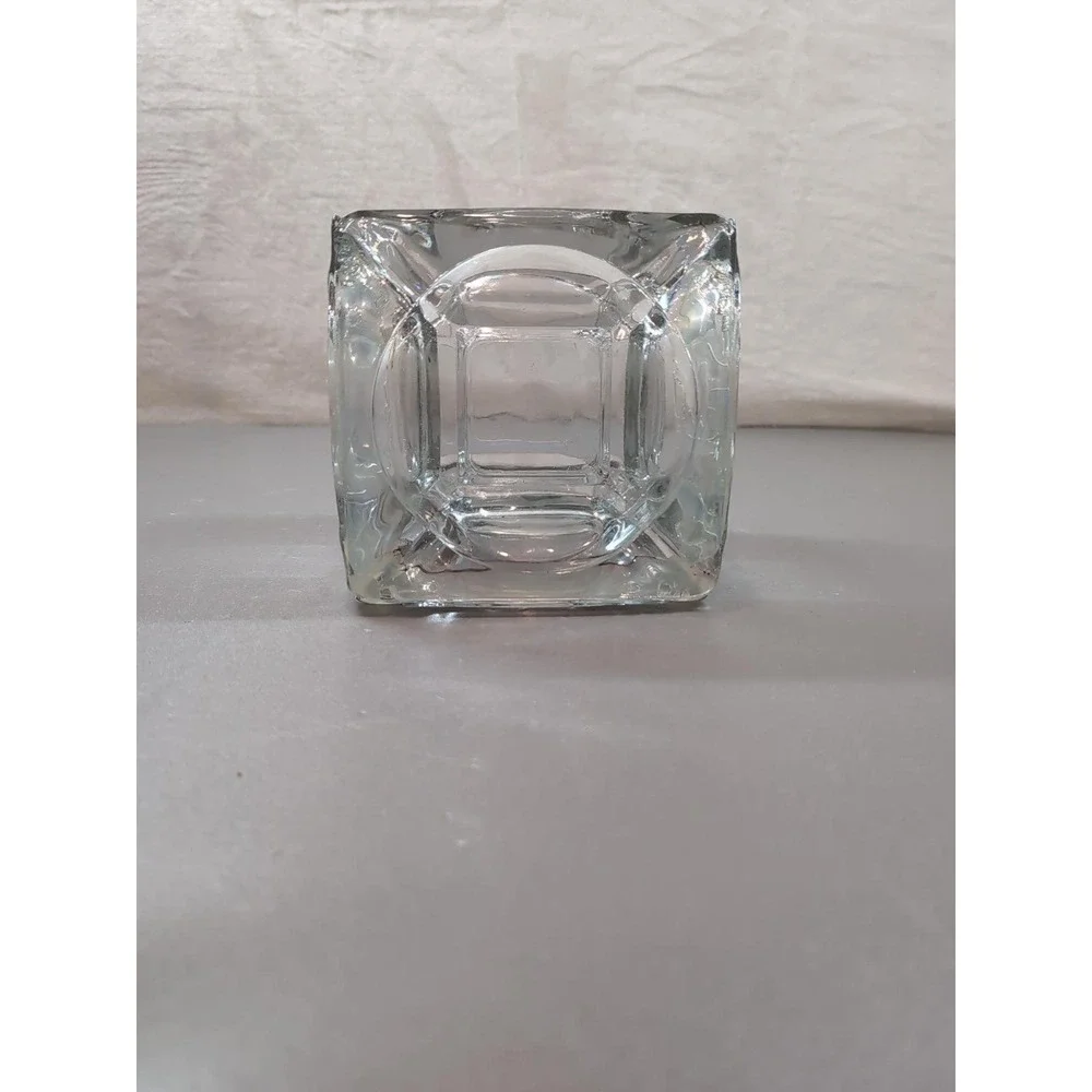 Handmade Glass Ashtray Cube Heavy Clear Glass Square Decorative Vessel 4x4x4
